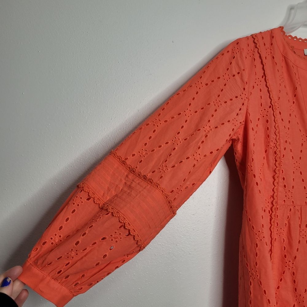 Loft coral eyelet lace trim button front vacation swing summer dress size medium - Picture 5 of 9